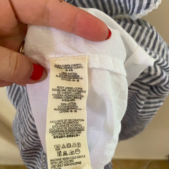 FREE PEOPLE BLUE AND WHITE STRIPE V NECK RUFFLE HEARTLINES MINI DRESS COTTON NWT - Picture 4 of 11